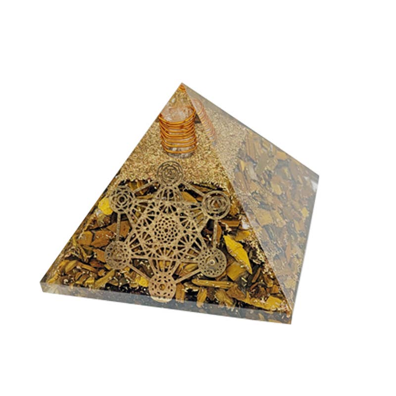 Metatron Orgonite Tigerauge-Pyramide 7,5 cm