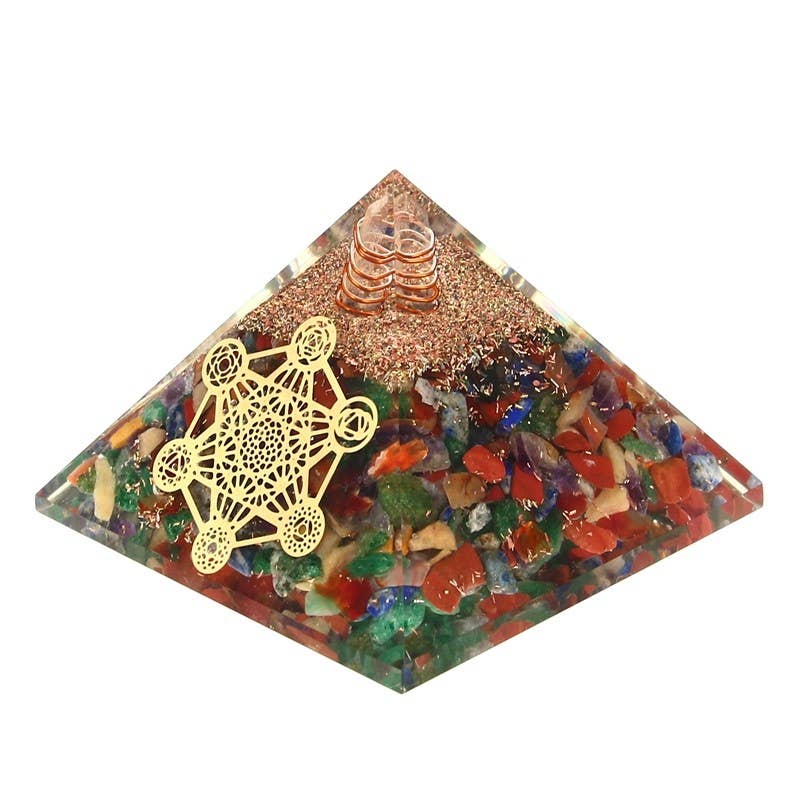 Pyramide, 7 Chakren, gemischter Orgonit, Metatron, 7,5 cm