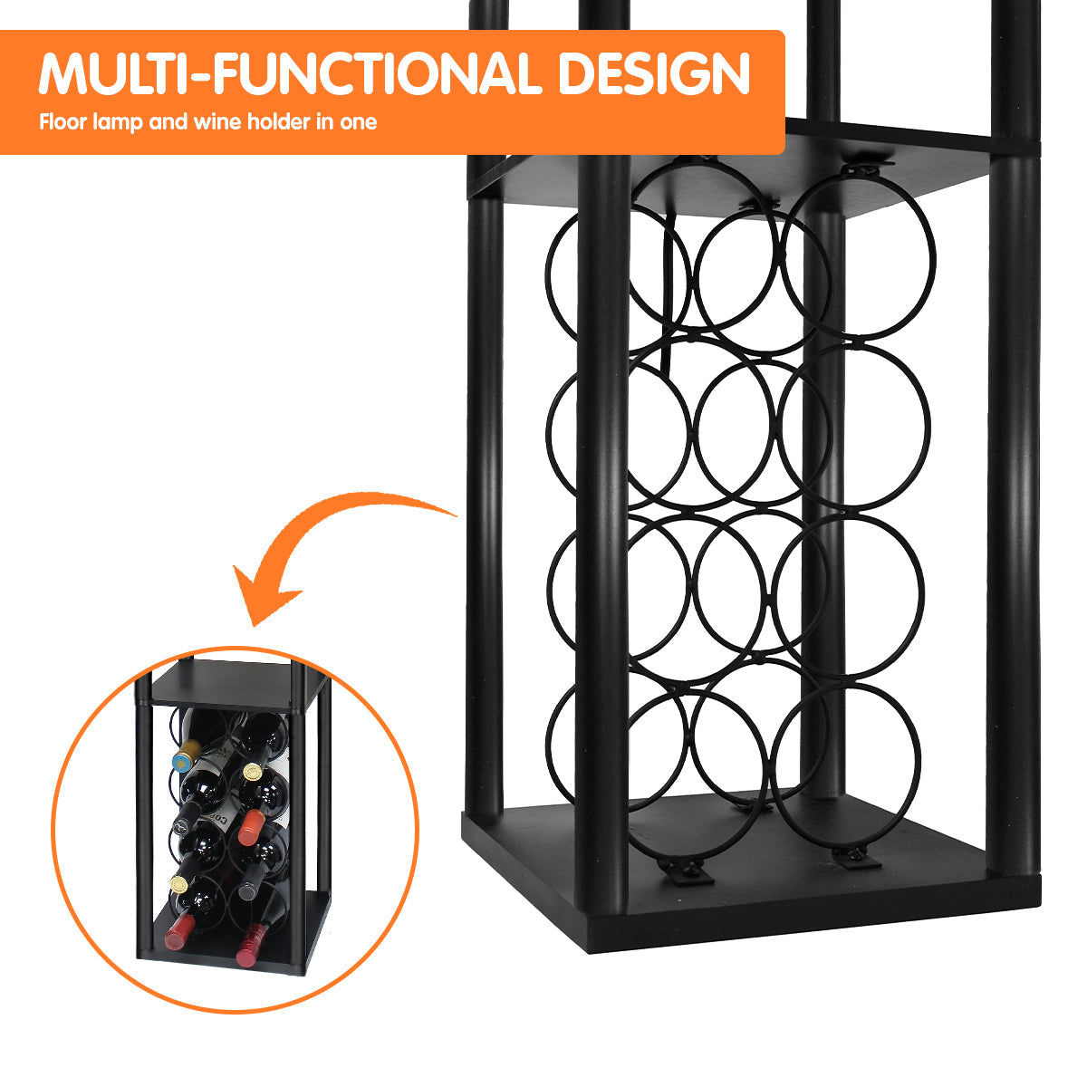 NNEDPE Sarantino – Lampa Podłogowa z Półkami i Stojakiem na Wino